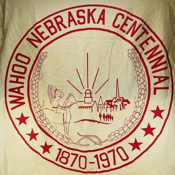 Wahoo Centennial Linen Banner Flag Sign Wahoo Nebraska NE 1970 34"x34" - Picture 1 of 9